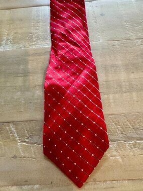 Stafford Men's Necktie Red White Dotted Diagonal Stripe